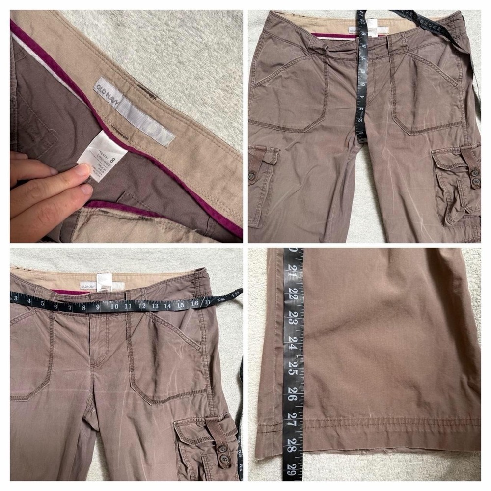 Old Navy Womens 8 Brown Low Rise Cargo Pants Y2K Utility Roll Up Mushroom Brown - Picture 8 of 8